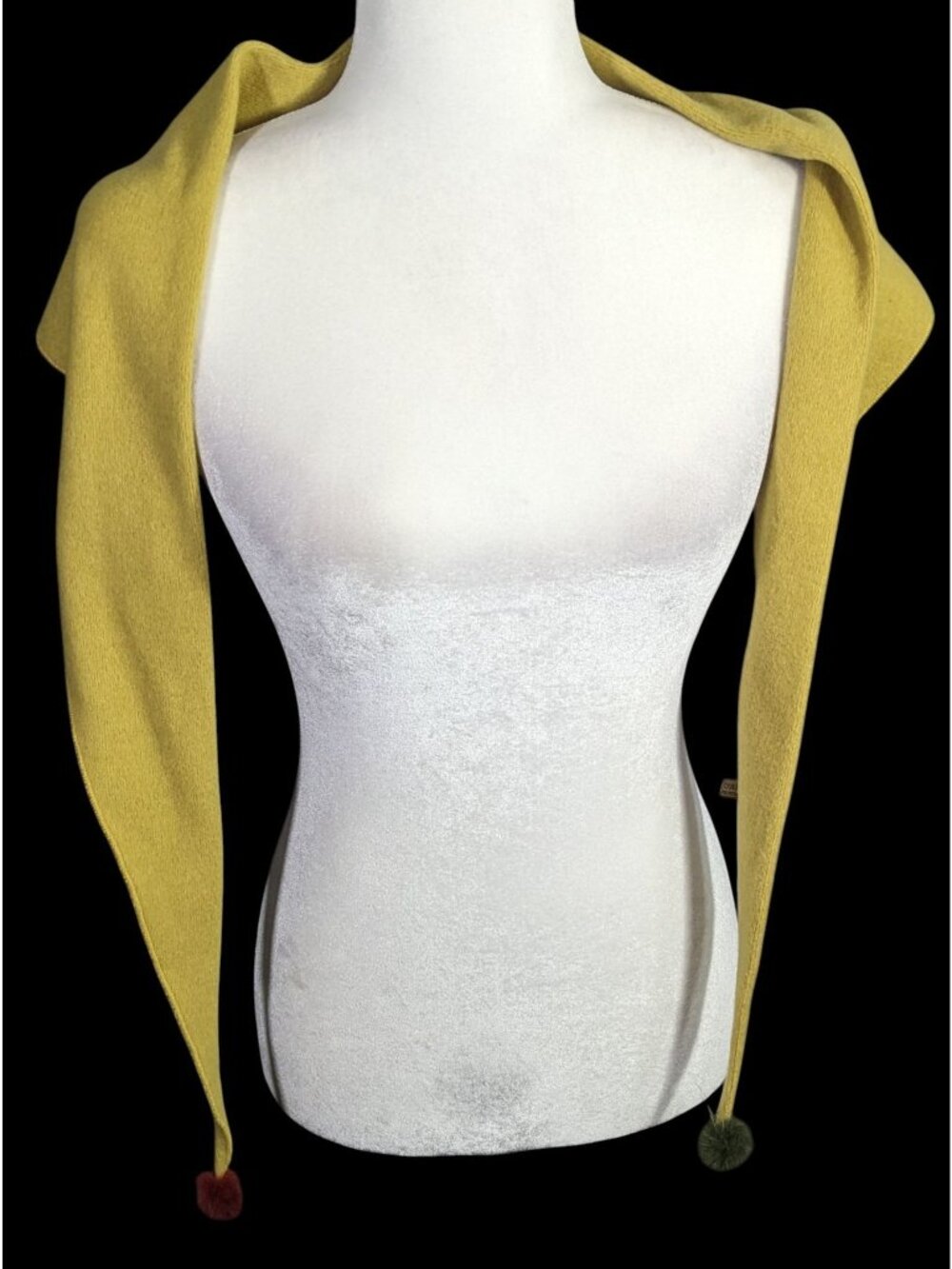 Medieval Style Yellow Fleece Scarf With Pom-Poms - 66 Inches Long - Made In Kore